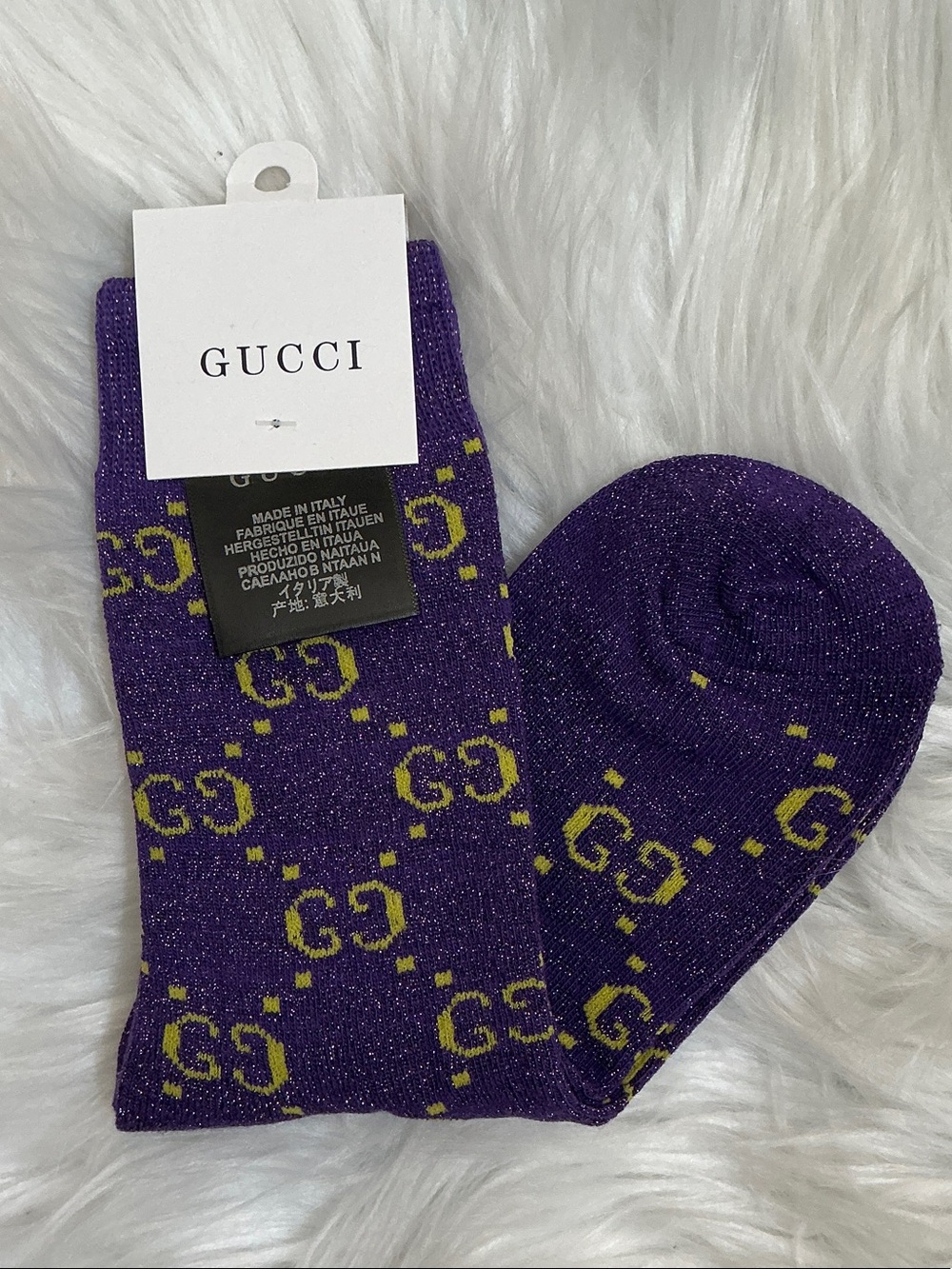 Designer GG  Purple & Yellow Lurex Logo Socks